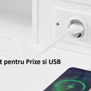 Masuta machiaj cu Oglinda LED si 9 Sertare pentru Cosmetice, Set Masa toaleta 107 cm, Alb, masuta cosmetica, vanity - SEA15 - Img 3