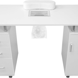 Masuta manichiura, 120 cm, masa cosmetica cu Aspirator incorporat, pernita - Alb - MANIA5 - Img 3