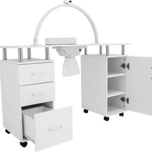 Masuta manichiura, 120 cm, masa cosmetica cu Aspirator incorporat, pernita - Alb - MANIA5 - Img 12