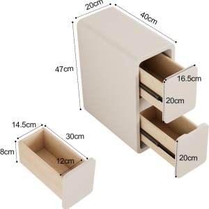 NOA7 - Set 2 Noptiere albe foarte inguste, 20 cm sau 30 cm, cu 2 sertare - Img 4