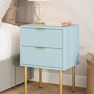 NOAL1 - Set 2x Noptiere cu 2 sertare, 39 cm - Albastru - Auriu