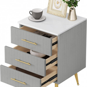 NOG205 - Set 2 Noptiere, 41 cm, cu 3 sertare pentru dormitor - Gri - Auriu - Img 2