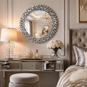 OGG207 - Oglinda ornamentala 45 / 60 / 86 cm, pentru perete, dormitor, living - Argintie - Img 9