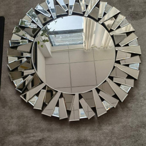 OGG32 - Oglinda ornamentala 80 cm, pentru perete, dormitor, living - Argintie - Img 2