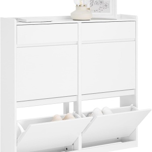 PANA29 - Pantofar 98 cm foarte ingust, 4 compartimente, pantofare, depozitare pantofi, mobilier hol - Alb - Img 9