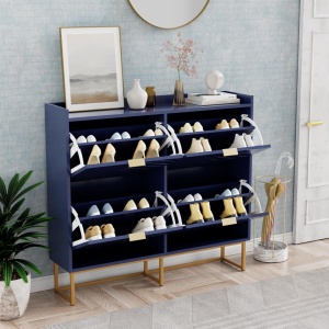 PANN5 - Pantofar 100 cm ingust, 4 compartimente, pantofare, depozitare pantofi, mobilier hol - Negru / Albastru / Gri - Auriu - Img 10