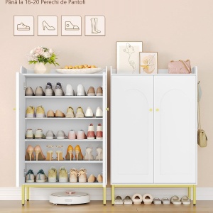 Pantofar alb, 74 cm, pantofare, depozitare pantofi, mobilier hol cu rafturi - PANA39 - Img 5