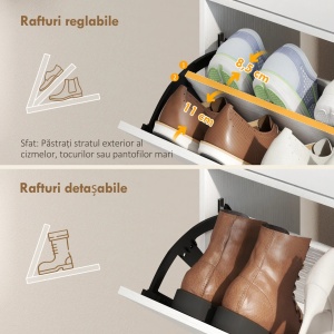 Pantofar alb, 99 cm, pantofare, depozitare pantofi, mobilier hol cu rafturi - PANA40 - Img 5