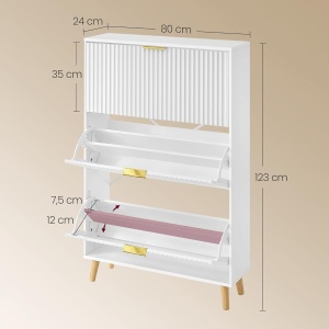 Pantofar alb riflaj, 80cm ingust, 3 compartimente, pantofare, depozitare pantofi, mobilier hol - PANA38 - Img 2
