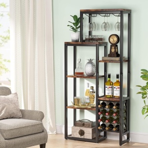 RVI4 - Rafturi Vin pentru, 80 cm, depozitare vin, raft stil industrial, bucatarie, living, dining - Negru Maro / Gri - Img 10