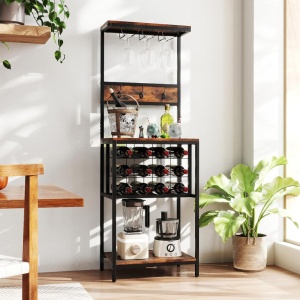 RVI6 - Rafturi Vin, 54 cm, depozitare vin, raft stil industrial, bucatarie, living, dining - Negru - Maro