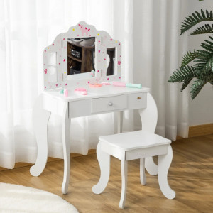 SEAC3 - Set masutade toaleta copii, 63 cm, cu scaunel si oglinda - Alba