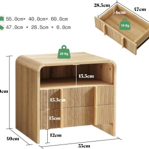 Set 2x Noptiere 55 x 40 x 60 cm, cu 2 sertare si raft, dormitor, Noptiere moderne cu Riflaj - NOM1 - Img 9