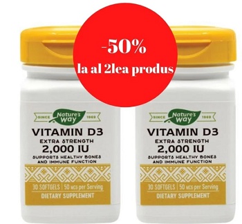 Vitamina D3 2000UI x 30cps, 1+1-50% al doilea, Secom