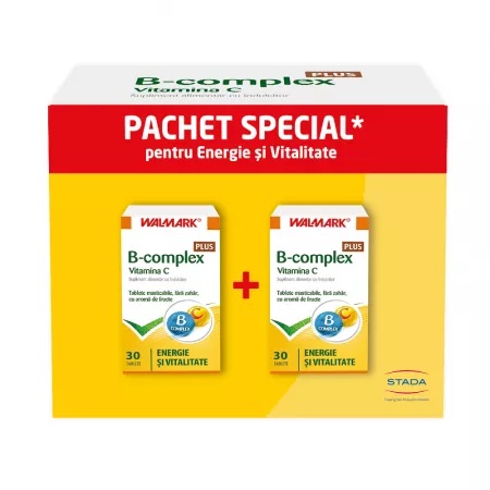 Pachet B complex Plus Vitamina C, aroma de fructe, 30 tablete + 30 tablete, Walmark