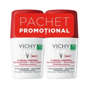 Pachet Deodorant roll-on antiperspirant Clinical Control 96H, 50 ml + 50 ml, Vichy