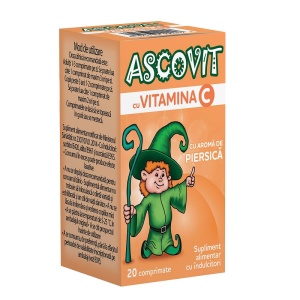 Ascovit cu Vitamina C aroma de piersica, 20 comprimate