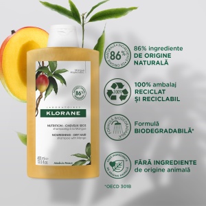 Sampon Klorane cu extract de mango pentru par uscat, 400ml - Img 2