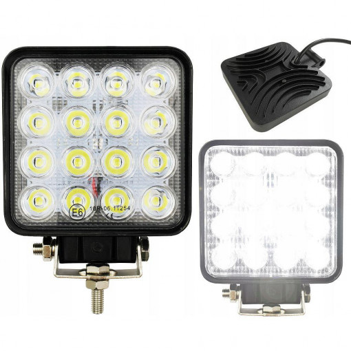 Proiector Auto 16 LED -uri, Offroad 48W 12V-24V, Patrat, IP67