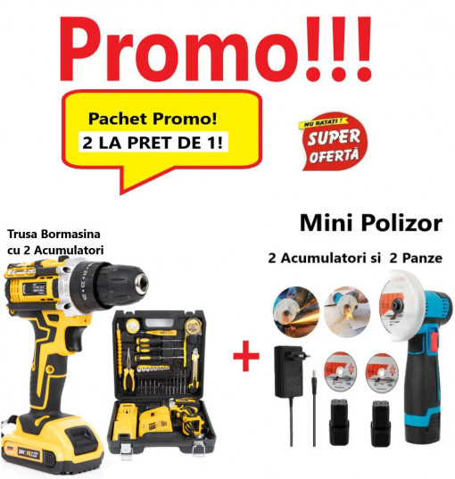 Pachet Promo, 2 La Pret De 1! Mini Polizor Unghiular Cu 2 Acumulatori ...