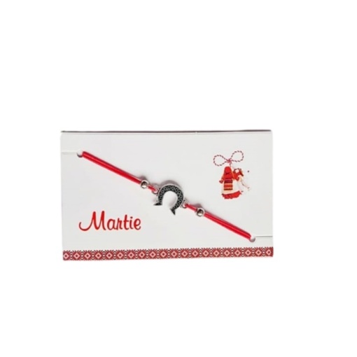 Bratara cu accesoriu metalic, Potcoava, pe snur reglabil rosu