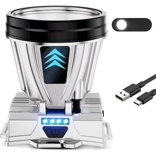 Lanterna frontala reincarcabila, rezistenta la apa, functie power bank, argintiu, 1200mAh, lumina alba