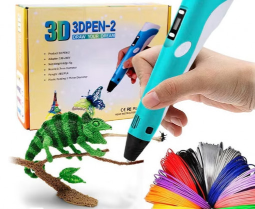 Stilou pentru Desenat In Spatiu 3D, 3DPEN-2 Pentru Incepatori, Cu Afisaj Si Filamente Multicolor