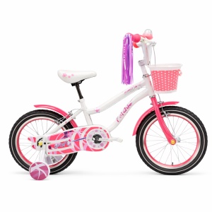 Bicicleta Copii 12 inch-A, Alb cu Aparatoare si Cosulet Roz, cu Roti Ajutatoare, varsta 4-6 ani - Img 2