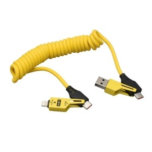Cablu de date 4 in 1, Quick charge 65W/27W, Design compact, USB, Type-C, Lighting (iPhone), Mechanical style,1.5m, Galben