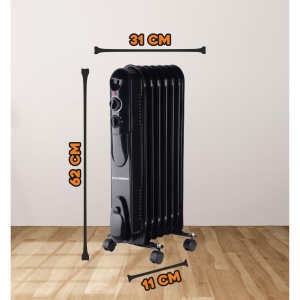Calorifer electric cu ulei HAUSBERG HB-8905, 3 trepte, 600-900-1500 W, 7 elementi 110 mm x 580 mm, termostat reglabil, maner si rotite pentru o deplasare facila, indicator luminos functionare, negru - Img 3