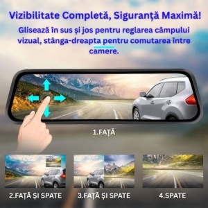 Camera de bord auto tip OGLINDA WiFi 4K , Fata 4K + spate 1080P, Touch Screen de 9,66 inch, Carplay si Android auto, Transmitator FM, Senzor-G, Night-Vision , Negru deschis, NAVIGATIE UNIVERSALA - Img 2