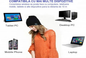 Fes Gri Inchis, Caciula Smart, cu casti si microfon intergrat, Bluetooth, Handsfree si Muzica, tricot, - Img 5