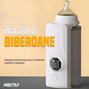 Incalzitor de biberoane , 6 niveluri de temperatura, marime ajustabila diverse biberoane, senzor de temperatura, display digital, incarcare USB, 15x7cm, alb-gri - Img 3