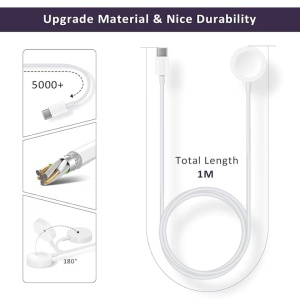 Incarcator magnetic wireless pentru ceas Apple Watch, Cablu de incarcare tip C, Portabil, Usor de utilizat, Incarcare rapida, Compatibil IWatch Series 1/2/3/4/5/6/7/8/SE/Nike+/Ultra, 38-44 mm, Incarcare rapida, 1 m, Alb - Img 4