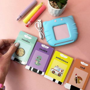 Joc Interactiv, ALBASTRU, Cititor Carduri in Limba Engleza Kitty Cards Reader, Invata Engleza 112 bucati carduri flash 224 de cuvinte, 2 ani+, Jucarie educativa Montessori, 0100ZD - Img 6