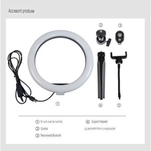 Lampa Circulara Make up Profesionala, QX-260, 10-inch/26CM, LED cu Lumina Rece/Calda Tip Inel, Telecomanda Pentru Poze reusite, alba ,fara trepied - Img 2