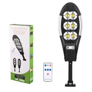 Lampa Solara Stradala cu Telecomanda, Cu Panou Solar Incorporat, De Exterior, 156 COB 6 LED, cu Senzori de Amurg, Miscare si Lumina, IP65 Wateproof, 3 Moduri Functionare, Brat de Montare Inclus, Negru