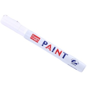 Marker permanent metalic alb , varf ascutit, rezistent la zgarieturi