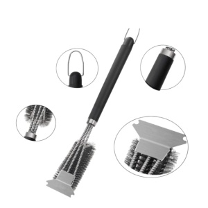 Perie pentru gratar 3 in 1, Inox, Gri/Negru - Img 2