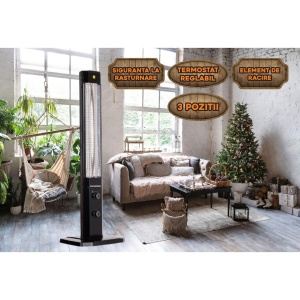 Radiator Electric Hausberg HB-8560, 2300W, Termostat Reglabil, Lampa de semnalizare pentru 3 pozitii, Negru - Img 5