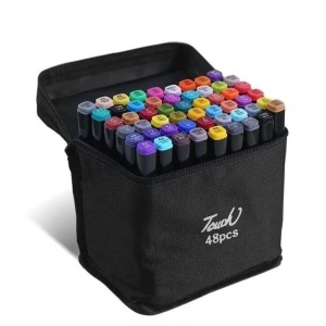 Set 48 markere , 2 capete subtire si gros, cu geanta de depozitare, Multicolor