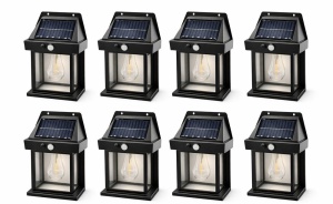 Set 8 Bucăți Lampă Solară de Perete Exterior cu Senzor de Mișcare și Senzor Crepuscular, 3 Moduri Iluminare - Img 1