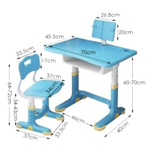 Set birou si scaunel din plastic ultra-rezistent, pentru copii, cu lampa LED, inaltime reglabila, albastru. - Img 2