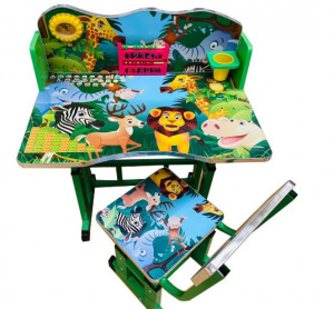 Set birou si scaunel, pentru copii, 0100-244- GFI(71)-1B, Birou cu scaun copii, colantat, reglabil, cadru metalic, model Jungla