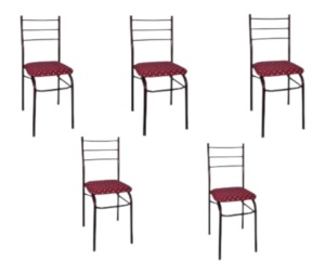 Set de 5 Scaune Metalice Rosu/Visiniu cu Sezut Tapitat - Img 1