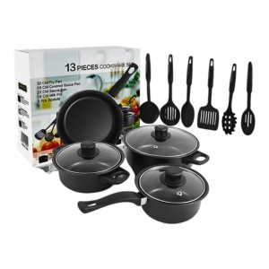 Set Piese Oale si Tigai, Antiaderente, cu accesorii, 13 piese, negru - Img 2