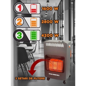 Soba pe gaz GPL HB-1021NG, aprindere piezo-electrica, 3 placi de incalzire ceramic putere totala 4.2kW, sistem de oprire automata a gazului, Negru - Img 2