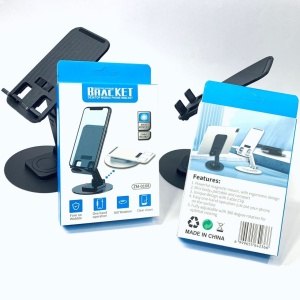 Suport Telefon Pliabil, Rotatie 360°, pentru birou, Reglabil pe Inaltime, Compatibil Universal, Portabil, Negru - Img 5