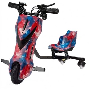 Tricicleta Electrica Drift Pentru Copii 360, Motor 350W, Baterie 36V, 4400 mAh, Bluetooth, Viteza 15 km/h, Rosu/Albastru