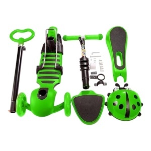 Trotineta 5 in 1 buburuza cu 3 roti din silicon si scaunel, Verde - Img 2